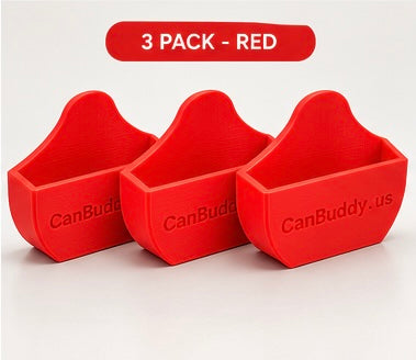 Three red CanBuddy can holders