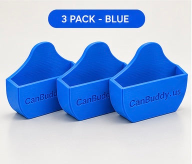 Three blue CanBuddy can holders