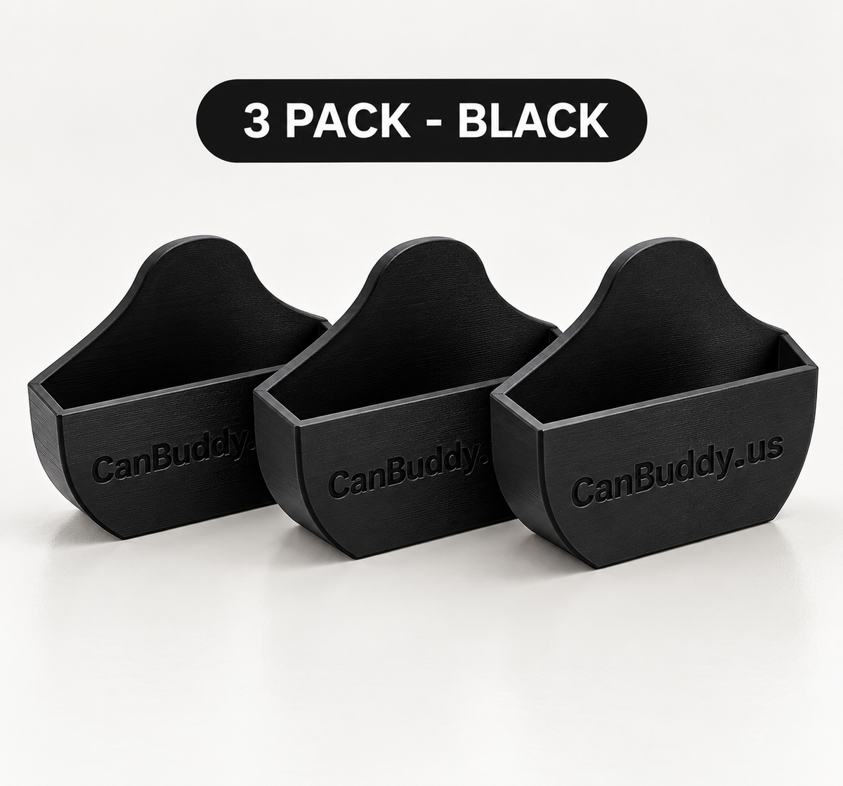 Three black CanBuddy can holders